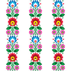 Poster - Floral seamless folk art vector pattern - Polish traditional design with flowers - Wycinanki Lowickie  