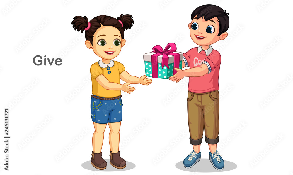 giv little Boy Little boy giving gift to a little cute girl vector illustration の Stock  ベクター | Adobe Stock
