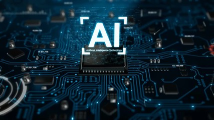 Poster - 3d render ai artificial intelligence technology cpu central processor unit chipset on the printed ci