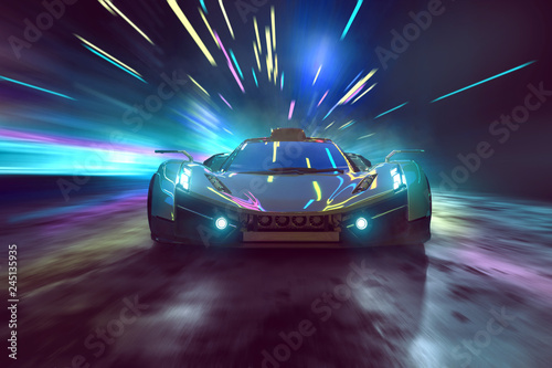 Obrazy motoryzacja  samochod-sportowy-przejezdza-przez-surrealistyczna-nocna-scene