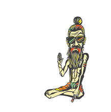 Yogi, Funky Baba - Illustration For The Day Of Honoring Celebration Guru Purnima.