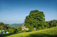 Green Hill With Blue Sky In The Morning At Sri Nan National Park Or Doi Sa Mer Dao ,tourist Attraction At Nan Province In Thailand