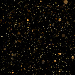 Wall Mural - Abstract gold sparkle shine light confetti bokeh on glittering black background. Luxury shimmer texture template. EPS 10