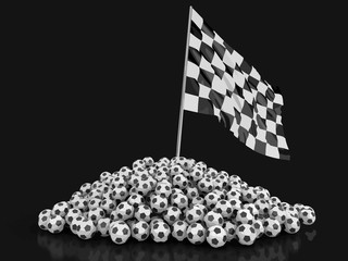 Poster - Pile of Soccer footballs and Checkered Flag