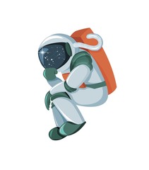 Wall Mural - Cartoon astronaut thinking or searching solution isolated on white background