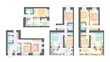 © Free_styler - Vector set of furnished apartments, architectural background, top view