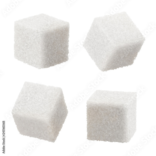 Fotografía Set of white sugar cubes, isolated on white background