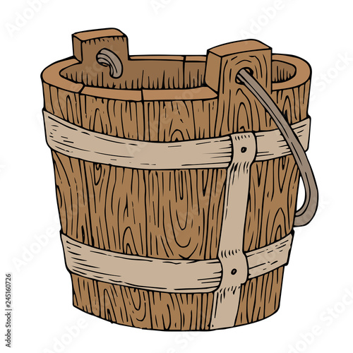 illustration of wooden bucket on white background Stock Vector Adobe
