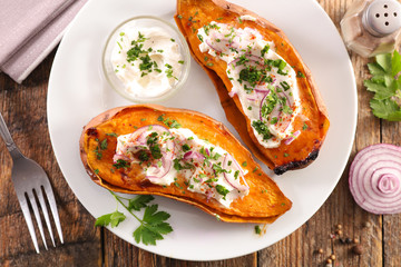 Wall Mural - baked sweet potato and cream