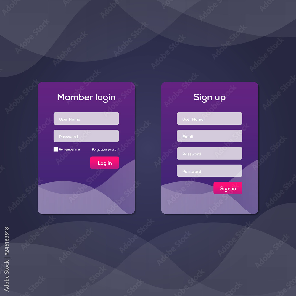 Mobile UI kit. Sign up form, Login form for app development. Vector ...