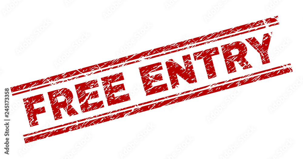 FREE ENTRY seal print with corroded style. Red vector rubber print of ...