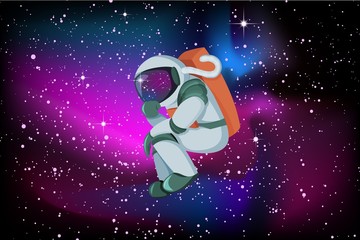 Wall Mural - Astronaut thinking or searching solution on smooth glow night sky background