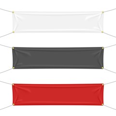 Wall Mural - Black, white and red textile banners with folds