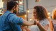 © Gorodenkoff - Romantic Couple Dances Together with Group of Friends at the Garden Party Celebration. Beautiful and Handsome People Having Fun one at the House Backyard on one Summer Evening.