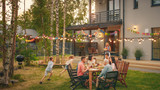 Family celebrating garden party