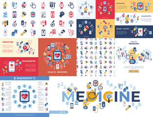 Digital vector health sensor icons set