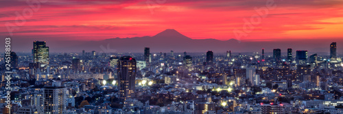 Fototapeta na szkło Panorama Tokio o zachodzie słońca