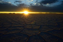 Honeycomb Structure On The Salt Lake At Sunset With Clouds, Salar De Uyuni, Uyuni, Potosi, Bolivia, South America