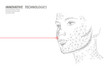 Low poly female human face laser skin treatment. Rejuvenation procedure beauty salon care. Clinic medicine cosmetology innovation technology. 3D polygonal rendering vector illustration