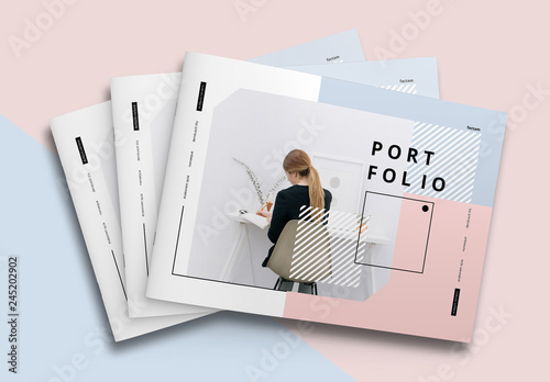 Landscape Portfolio Layout with Pink and Blue Accents. Buy ...