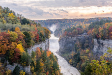 Autumn View Of The Middle And Upper From Grandview In New York's Letchworth State Park