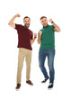 © New Africa - Young men celebrating victory on white background