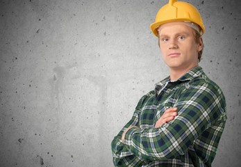 Poster - Worker with a tool belt. Isolated over white background.