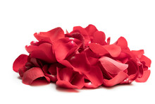 Heap Of Red Rose Petals Isolated On White