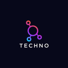 Poster - Technology logo simple tech design. Vector creative abstract circle round red flow shape modern icon for construction technology or logo template for digital communication concept