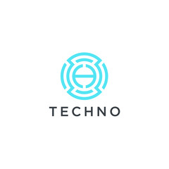 Poster - Technology logo simple tech design. Vector creative abstract circle round red flow shape modern icon for construction technology or logo template for digital communication concept