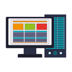 Poster - computer with screen and cpu blue lines