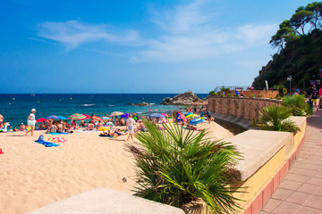 Sticker - Sunny day on sea resort beach in Lloret de Mar, Spain.