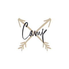 Wall Mural - Vector hand drawn funny stylish hipster camp logo. Wild nature.