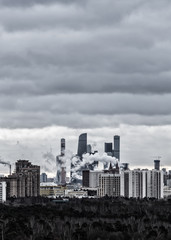  Modern city skyline, vertical landscape, minimalism. Moscow, Russia..