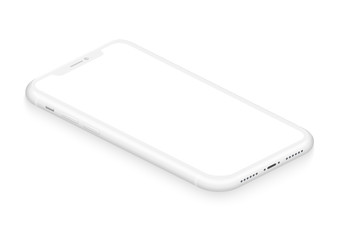 Aufkleber - Realistic isometric white frameless smartphone mockup perspective view for infographic, visual ui, commercial app demonstration vector illustration.