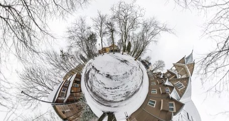 Wall Mural - little planet transformation with curvature of space. full flyby panorama with rise up into the sky 