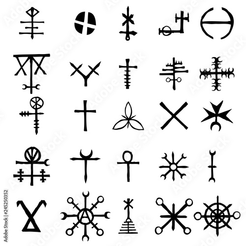 Fotomural Mystic set with magic circles, pentagram and imaginary chakras symbols