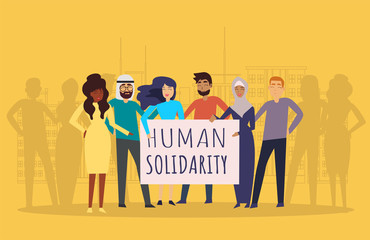 international human solidarity day concept diverse friend group from different cultures hugging toge