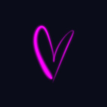 Neon Glowing Bright Pink Heart Sign, Isolated Clipart