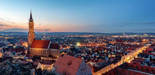 Landshut, Bavaria, Germany, St Martin's Cathedral And The Gothic Old Town On Sunset