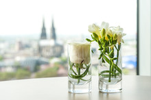 Cologne Dom Blurry Behind Floral Arrangement