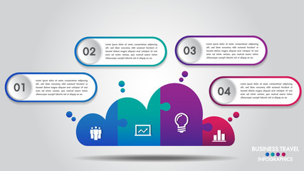 Wall Mural - cloud design business infographics 4 steps options puzzle vector for chart, diagram, web design, pre