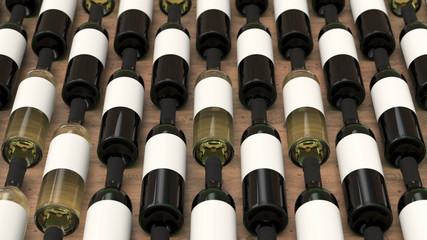 Wall Mural - Pattern from bottles of red and white wine with blank labels