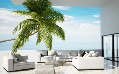 Wall Mural - Tropical summer, luxury villa with palm, summer concept, 3d render