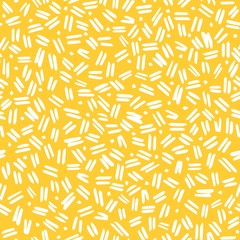 Poster - Yellow and White Seamless Pattern with Dashes and Dots. Vector Linear Ornament
