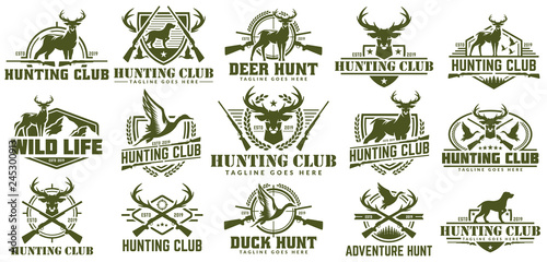 Collection of hunting logo, vector set of hunt label, badge or emblem, duck and Poster Mural XXL