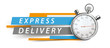 Express Delivery Stopwatch Blue Orange Paper Lines White Header