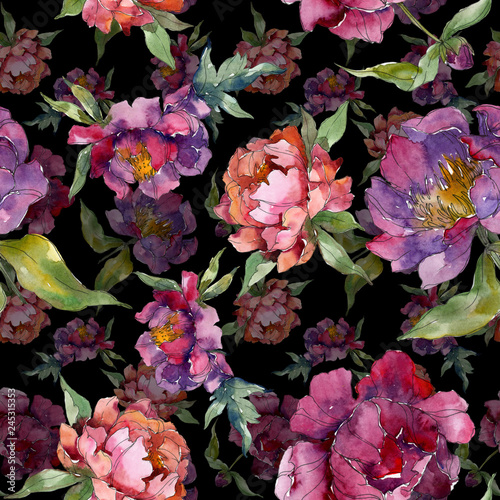 purple-peony-floral-botanical-flower-watercolor-background-illustration-set-seamless-background-pattern