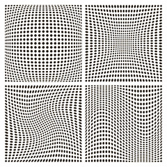 Poster - set dot pattern backgrounds, with various distortion, vector distortion inflating compression and twisting