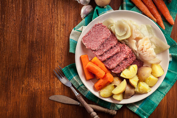 Wall Mural - Corned beef and cabbage with potatoes and carrots